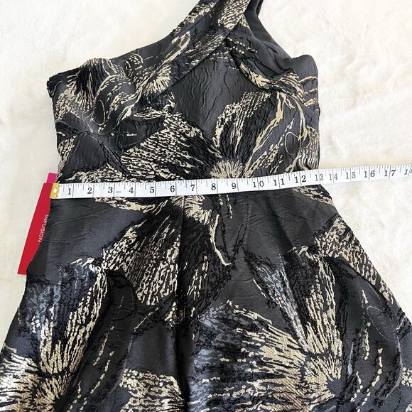 Carmen Marc Valvo Formal One Shoulder Gown Dress Black Gold Brocade NEW Sz 2 - Picture 9 of 13